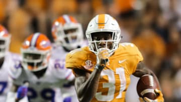 KNOXVILLE, TN - SEPTEMBER 22: Running back Madre London #31 of the Tennessee Volunteers runs for yards during the game between the Florida Gators and Tennessee Volunteers at Neyland Stadium on September 22, 2018 in Knoxville, Tennessee. Florida won the game 47-21. (Photo by Donald Page/Getty Images)