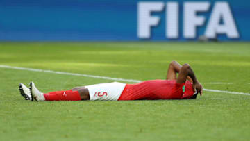 SAINT PETERSBURG, RUSSIA - JULY 03: Manuel Akanji of Switzerland looks dejected following his sides defeat in the 2018 FIFA World Cup Russia Round of 16 match between Sweden and Switzerland at Saint Petersburg Stadium on July 3, 2018 in Saint Petersburg, Russia. (Photo by Patrick Smith - FIFA/FIFA via Getty Images)