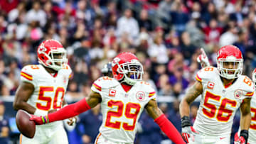 January 09, 2016: The Kansas City Chief defense celebrates with Kansas City Chiefs defensive back Eric Berry (29) after his first half interception during the Chiefs at Texans Wild Card playoff game at NRG Stadium, Houston, Texas. (Photo by Ken Murray/Icon Sportswire/Corbis via Getty Images)