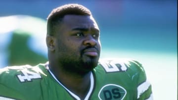 24 Dec 1995: Linebacker Marvin Jones of the New York Jets looks on during a game against the New Orleans Saints at Giants Stadium in East Rutherford, New Jersey. The Saints won the game, 12-0. Mandatory Credit: Al Bello /Allsport