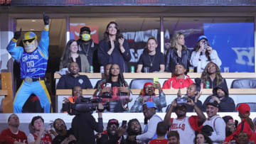 CHICAGO, ILLINOIS - OCTOBER 22: Members of the WNBA Champion Chicago Sky cheer on the Chicago Bulls against the New Orleans Pelicans at the United Center on October 22, 2021 in Chicago, Illinois. NOTE TO USER: User expressly acknowledges and agrees that, by downloading and or using this photograph, User is consenting to the terms and conditions of the Getty Images License Agreement. (Photo by Jonathan Daniel/Getty Images)