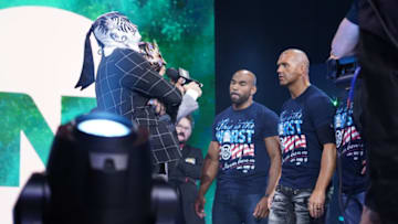 Lucha Bros confront SCU on the October 2, 2019 episode of AEW Dynamite. Photo: AEW / Lee South