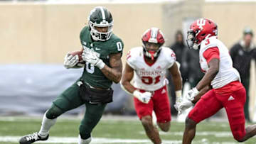 Auburn football Michigan State's Keon Coleman, left, runs after a catch as Indiana's Tiawan Mullen closes in during the fourth quarter on Saturday, Nov. 19, 2022, at Spartan Stadium in East Lansing.221119 Msu Indiana 156a