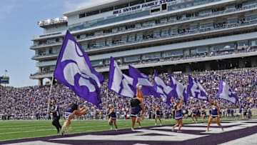 MANHATTAN, KS - SEPTEMBER 07: The Kansas State Wildcats cheer squad celebrates after a Wildcats score agaisnt the Bowling Green Falcons during the first half at Bill Snyder Family Football Stadium on September 7, 2019 in Manhattan, Kansas. (Photo by Peter G. Aiken/Getty Images)