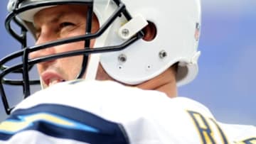 Nov 1, 2015; Baltimore, MD, USA; San Diego Chargers quarterback Philip Rivers (17) looks on prior to the game against the Baltimore Ravens at M&T Bank Stadium. Mandatory Credit: Evan Habeeb-USA TODAY Sports