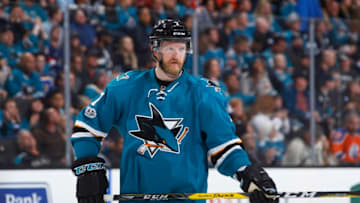SAN JOSE, CA - APRIL 16: Paul Martin #7 of the San Jose Sharks looks on during the game against the Edmonton Oilers in Game Three of the Western Conference First Round during the 2017 NHL Stanley Cup Playoffs at SAP Center on April 16, 2017 in San Jose, California. (Photo by Rocky W. Widner/NHL/Getty Images)