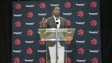 TORONTO, ON - JULY 20 - Toronto Raptors President Masai Ujiri talks to the media during a press conference about the DeMar DeRozan-Kawhi Leonard trade at Scotiabank Arena, Toronto. July 20, 2018. Bernard Weil/Toronto Star (Bernard Weil/Toronto Star via Getty Images)
