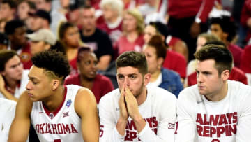Apr 2, 2016; Houston, TX, USA; The Oklahoma Sooners bench reacts during the second half against the Villanova Wildcats in the 2016 NCAA Men