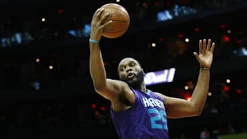 Feb 28, 2016; Atlanta, GA, USA; Charlotte Hornets center Al Jefferson (25) grabs a rebound against the Atlanta Hawks in the third quarter at Philips Arena. The Hawks defeated the Hornets 87-76. Mandatory Credit: Brett Davis-USA TODAY Sports