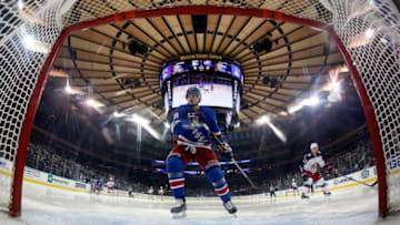 NEW YORK, NY - APRIL 05: Brett Howden #21 of the New York Rangers skates against the Columbus Blue Jackets at Madison Square Garden on April 5, 2019 in New York City. (Photo by Jared Silber/NHLI via Getty Images)