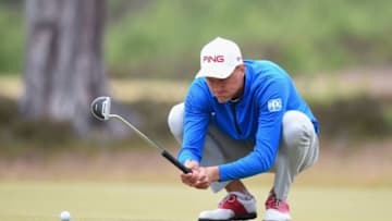 AVIEMORE, SCOTLAND - JUNE 23: Adrian Meronk of Poland lines up his putt on the 10th green during Day Three of the SSE Scottish Hydro Challenge hosted by Macdonald Hotels and Resorts at Macdonald Spey Valley Golf Course on June 23, 2018 in Aviemore, Scotland. (Photo by Tony Marshall/Getty Images)