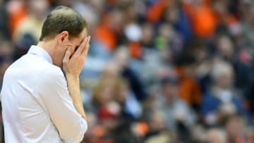 SYRACUSE, NY - DECEMBER 27: Acting head coach Mike Hopkins of the Syracuse Orange reacts to a play against the Texas Southern Tigers during the second half at the Carrier Dome on December 27, 2015 in Syracuse, New York. Syracuse defeated Texas Southern 80-67.(Photo by Rich Barnes/Getty Images)