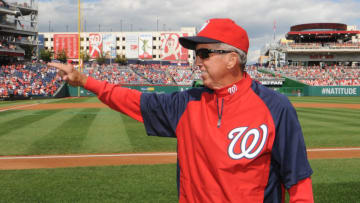 WASHINGTON, DC - SEPTEMBER 22: Manager Davey Johnson #5 of the Washington Nationals waves to the fans before during game one of a baseball game against the Miami Marlins on September 22, 2013 at Nationals Park in Washington, DC. The Nationals won 8-0. (Photo by Mitchell Layton/Getty Images)