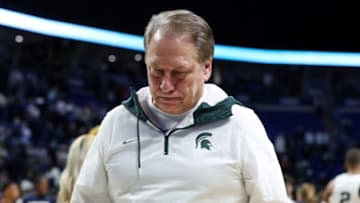 Feb 15, 2022; University Park, Pennsylvania, USA; Michigan State Spartans head coach Tom Izzo walks off the court following the game against the Penn State Nittany Lions at Bryce Jordan Center. Penn State defeated Michigan State 62-58. Mandatory Credit: Matthew OHaren-USA TODAY Sports