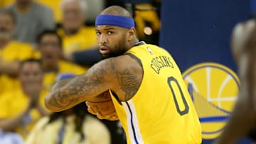 OAKLAND, CA - APRIL 15: Golden State Warriors' DeMarcus Cousins #0 protects the rebound against the Los Angeles Clippers in the first quarter of Game 2 of an NBA first round playoff series at Oracle Arena in Oakland, Calif., on Monday, April 15, 2019. (Photo by Jane Tyska/MediaNews Group/The Mercury News via Getty Images)