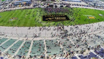Oct 16, 2016; Kansas City, KS, USA; A general view of the Kansas Speedway prior to the Hollywood Casino 400. Mandatory Credit: Jeffrey Becker-USA TODAY Sports