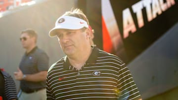 ATHENS, GA - OCTOBER 15: Head coach Kirby Smart of the Georgia Bulldogs takes the field in the second half against the Vanderbilt Commodores at Sanford Stadium on October 15, 2022 in Athens, Georgia. (Photo by Adam Hagy/Getty Images)