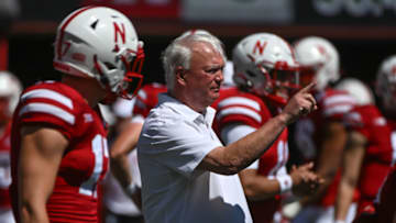 Nebraska Assistant coach Mark Whipple of the Nebraska Cornhuskers watches the team warm up(Photo by Steven Branscombe/Getty Images)