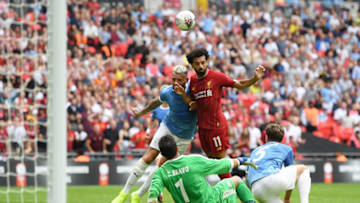 LONDON, ENGLAND - AUGUST 04: Mohamed Salah of Liverpool heads towards goal during the FA Community Shield match between Liverpool and Manchester City at Wembley Stadium on August 04, 2019 in London, England. (Photo by Michael Regan/Getty Images)