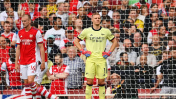 LONDON, ENGLAND - AUGUST 22: Bernd Leno of Arsenal looks dejected after the Chelsea second goal scored by Reece James (Not pictured) during the Premier League match between Arsenal and Chelsea at Emirates Stadium on August 22, 2021 in London, England. (Photo by Michael Regan/Getty Images)