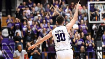 Nov 28, 2016; Evansville, IL, USA; Northwestern Wildcats guard Bryant McIntosh (30) celebrates after hitting a three point shot during the second half against the Wake Forest Demon Deacons at Welsh-Ryan Arena. Wildcats won 65-58. Mandatory Credit: Patrick Gorski-USA TODAY Sports
