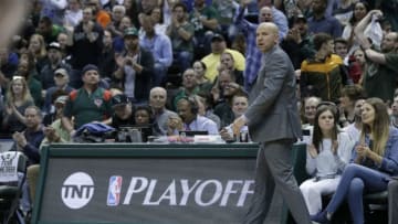 MILWAUKEE, WI - APRIL 22: Head Coach Jason Kidd of the Milwaukee Bucks walks the sidelines during the first half against the Toronto Raptors of Game Four of the Eastern Conference Quarterfinals during the 2017 NBA Playoffs at the BMO Harris Bradley Center on April 22, 2017 in Milwaukee, Wisconsin. NOTE TO USER: User expressly acknowledges and agrees that, by downloading and or using the photograph, User is consenting to the terms and conditions of the Getty Images License Agreement. (Photo by Mike McGinnis/Getty Images)