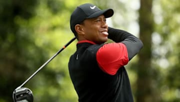 AUGUSTA, GA - APRIL 08: Tiger Woods of the United States plays his shot from the second tee during the final round of the 2018 Masters Tournament at Augusta National Golf Club on April 8, 2018 in Augusta, Georgia. (Photo by Jamie Squire/Getty Images)