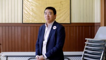 Entrepreneur and 2020 presidential candidate Andrew Yang poses for a portrait after a campaign stop at the train depot on February 1, 2019 in Jefferson, Iowa. (Photo by Joshua Lott / AFP) (Photo credit should read JOSHUA LOTT/AFP/Getty Images)