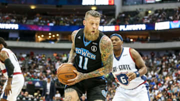 DALLAS, TX - AUGUST 17: Power Chris Andersen #11 pulls down a rebound during the Big 3 Basketball playoff game between the Power and the Tri-State on August 17, 2018 at the American Airlines Center in Dallas, Texas. Power defeats Tri-State 51-49. (Photo by Matthew Pearce/Icon Sportswire via Getty Images)