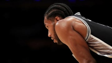 LOS ANGELES, CA - NOVEMBER 18: Kawhi Leonard #2 of the San Antonio Spurs looks on during the first half of a game against the Los Angeles Lakers at Staples Center on November 18, 2016 in Los Angeles, California. NOTE TO USER: User expressly acknowledges and agrees that, by downloading and or using this photograph, User is consenting to the terms and conditions of the Getty Images License Agreement (Photo by Sean M. Haffey/Getty Images)