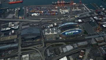 You can't tell from here, but the section of Occidental Avenue that would have been vacated for Chris Hansen's new arena is not the most scenic street in Seattle. Mandatory Credit: Kirby Lee-USA TODAY Sports