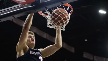 TUCSON, ARIZONA - DECEMBER 14: Filip Petrusev #3 of the Gonzaga Bulldogs dunks the ball in the second half against the Arizona Wildcats at McKale Center on December 14, 2019 in Tucson, Arizona. (Photo by Jennifer Stewart/Getty Images)