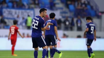 DUBAI, UNITED ARAB EMIRATES - JANUARY 24: Maya Yoshida of Japan(L) reacts after scoring his sides first goal, only for the goal to be disallowed by VAR during the AFC Asian Cup quarter final match between Vietnam and Japan at Al Maktoum Stadium on January 24, 2019 in Dubai, United Arab Emirates. (Photo by Francois Nel/Getty Images)