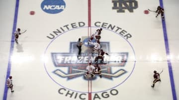 CHICAGO, IL - APRIL 08: The Minnesota-Duluth Bulldogs and the Denver Pioneers skate during the 2017 NCAA Div I Men's Ice Hockey Championships at the United Center on April 8, 2017 in Chicago, Illinois. (Photo by Chase Agnello-Dean/NCAA Photos via Getty Images)