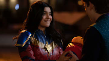 (L-R): Iman Vellani as Ms. Marvel/Kamala Khan and Matthew Lintz as Bruno in Marvel Studios' MS. MARVEL, exclusively on Disney+. Photo by Daniel McFadden. ©Marvel Studios 2022. All Rights Reserved.