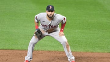 BALTIMORE, MD - AUGUST 19: Eric Hosmer #35 of the Boston Red Sox tin position during a baseball game against the Baltimore Orioles at Oriole Park at Camden Yards on August 19, 2022 in Baltimore, Maryland. (Photo by Mitchell Layton/Getty Images)