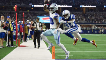 ARLINGTON, TX - DECEMBER 04: CeeDee Lamb #88 of the Dallas Cowboys scores a touchdown against the Indianapolis Colts during the first half at AT&T Stadium on December 4, 2022 in Arlington, Texas. (Photo by Cooper Neill/Getty Images)