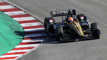 MONTEREY, CALIFORNIA - SEPTEMBER 19: James Hinchcliffe #5 of United States and Arrow Schmidt Peterson Motorsports Honda drives during testing for the Firestone Grand Prix of Monterey at WeatherTech Raceway Laguna Seca on September 19, 2019 in Monterey, California. (Photo by Chris Graythen/Getty Images)