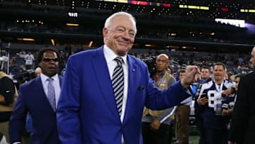 ARLINGTON, TX - NOVEMBER 19: Jerry Jones, owner of the Dallas Cowboys, walks on the field before the game against the Philadelphia Eagles at AT