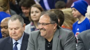 Mar 18, 2015; Philadelphia, PA, USA; Detroit Pistons head coach Stan Van Gundy in a game against the Philadelphia 76ers at Wells Fargo Center. The 76ers won 94-83. Mandatory Credit: Bill Streicher-USA TODAY Sports