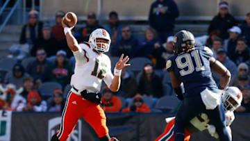 PITTSBURGH, PA - NOVEMBER 24: Malik Rosier #12 of the Miami Hurricanes passes against the Pittsburgh Panthers on November 24, 2017 at Heinz Field in Pittsburgh, Pennsylvania. (Photo by Justin K. Aller/Getty Images)