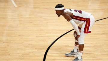 Jimmy Butler #22 of the Miami Heat looks on against the Boston Celtics during the second quarter in Game Seven of the 2022 NBA Playoffs Eastern Conference Finals(Photo by Eric Espada/Getty Images)
