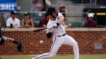 Jun 11, 2022; College Station, TX, USA; Louisville Cardinals catcher Ben Bianco (6) strikes out against the Texas A&M Aggies in the third inning. Mandatory Credit: Chris Jones-USA TODAY Sports