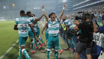 Santos manhandled Puebla in the first leg of their Liga MX semifinal match-up. (Photo by Manuel Guadarrama/Getty Images)