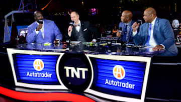 CLEVELAND, OH - OCTOBER 25: NBA TNT Analysts, Shaquille O'Neal, Ernie Johnson, Kenny Smith and Charles Barkley host a show on October 25, 2016 before the New York Knicks game against the Cleveland Cavaliers at Quicken Loans Arena in Cleveland, Ohio. NOTE TO USER: User expressly acknowledges and agrees that, by downloading and or using this Photograph, user is consenting to the terms and conditions of the Getty Images License Agreement. Mandatory Copyright Notice: Copyright 2016 NBAE (Photo by David Dow/NBAE via Getty Images)