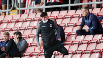 SOUTHAMPTON, ENGLAND - AUGUST 04: New signing Tino Livramento of Southampton in the stands during a pre-season friendly between Southampton FC and Levante UD at St Mary's Stadium on August 04, 2021 in Southampton, England. (Photo by Robin Jones/Getty Images)