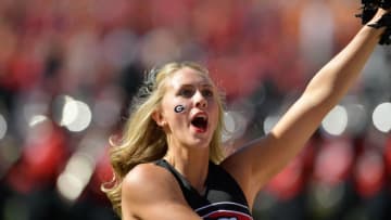 Oct 1, 2016; Athens, GA, USA; A Georgia Bulldogs cheerleader shown during the game against the Tennessee Volunteers during the first half at Sanford Stadium. Tennessee defeated Georgia 34-31. Mandatory Credit: Dale Zanine-USA TODAY Sports