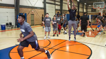 NEW YORK, NY - AUGUST 15: Malik Monk #1 of the Charlotte Hornets participates in a Jr. NBA Clinic in New York, New York on August 15, 2017. NOTE TO USER: User expressly acknowledges and agrees that, by downloading and/or using this photograph, user is consenting to the terms and conditions of the Getty Images License Agreement. Mandatory Copyright Notice: Copyright 2017 NBAE (Photo by Michael J. LeBrecht II/NBAE via Getty Images)
