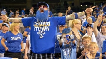 Jun 15, 2016; Kansas City, MO, USA; Kansas City Royals fans show their support after the win over the Cleveland Indians at Kauffman Stadium. The Royals won 9-4. Mandatory Credit: Denny Medley-USA TODAY Sports
