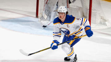 NEWARK, NEW JERSEY - FEBRUARY 23: Jack Eichel #9 of the Buffalo Sabres skates against the New Jersey Devils at Prudential Center on February 23, 2021 in Newark, New Jersey. (Photo by Bruce Bennett/Getty Images)